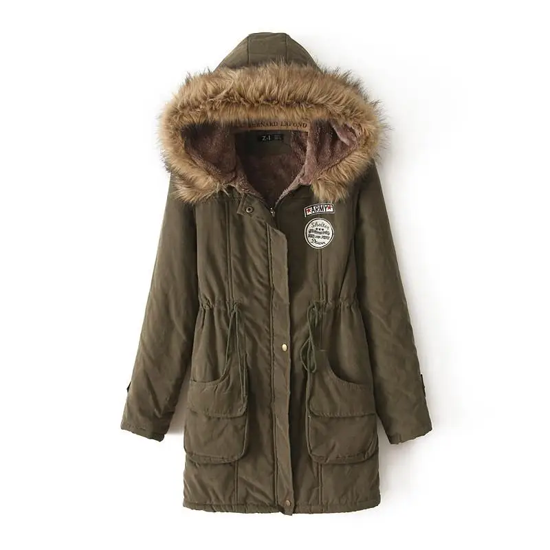 Army Green Зимняя куртка Женская Толстая теплая парка с капюшоном Mujer хлопковое Стеганое пальто Длинная Куртка размера плюс 3xl тонкая женская куртка - Цвет: Army Green