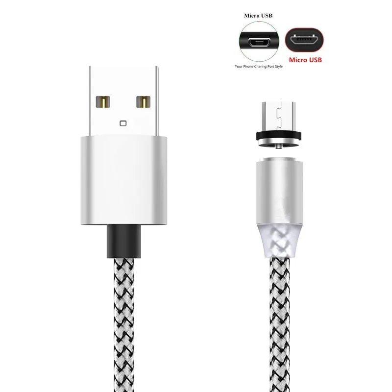 Usb-кабель для быстрой магнитной Зарядки для iPhone huawei Xiao mi Red mi K20 7A 6 6A 5 Plus 4A 4X Note 5A 4 5 7 Pro mi 9 SE A3 8 Lite CC9 - Цвет: Micro USB Silver