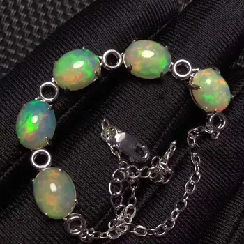 

Natural Real Opal bracelet Solid S925 Sterling Silver For Women Colour Gem Stone Rings Fine Jewelry