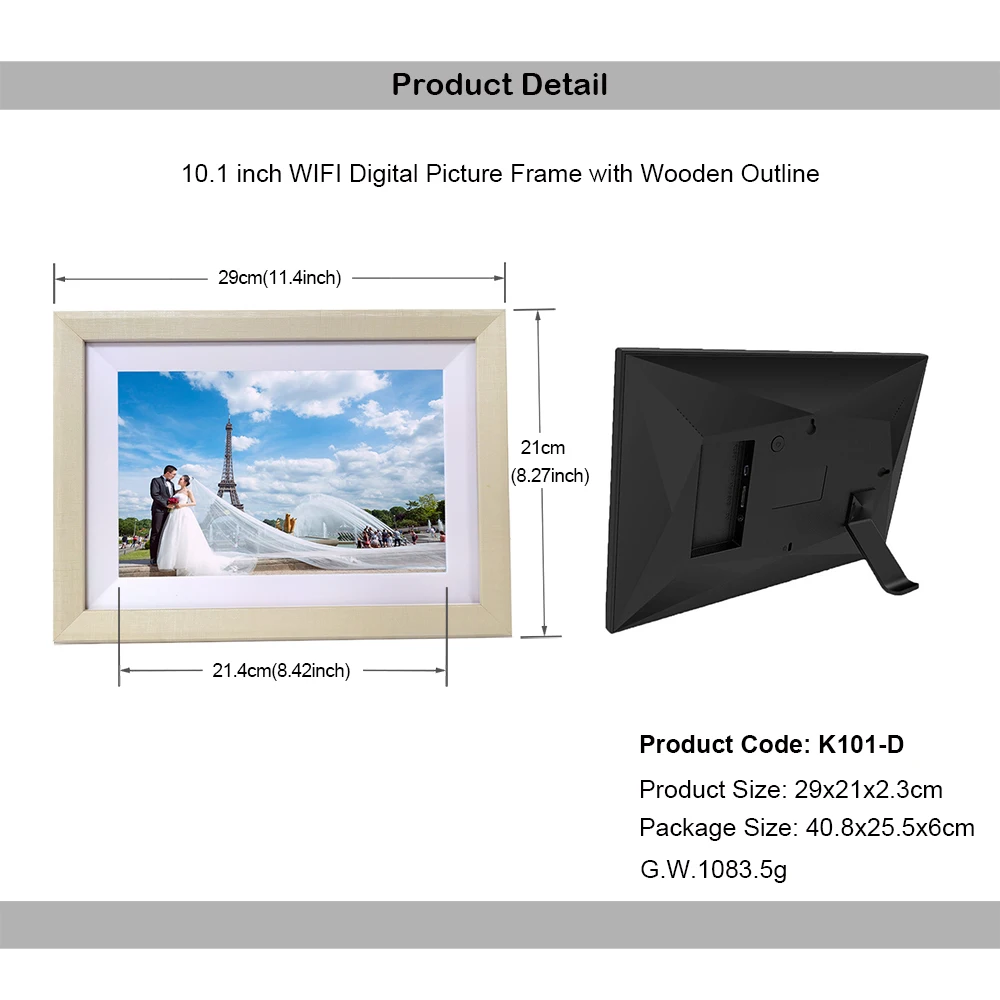 WiFi Digital Photo Frame 10 inch Touch Screen HD Display Wooden Picture Frame Wedding Gifts Share Photo via Frameo
