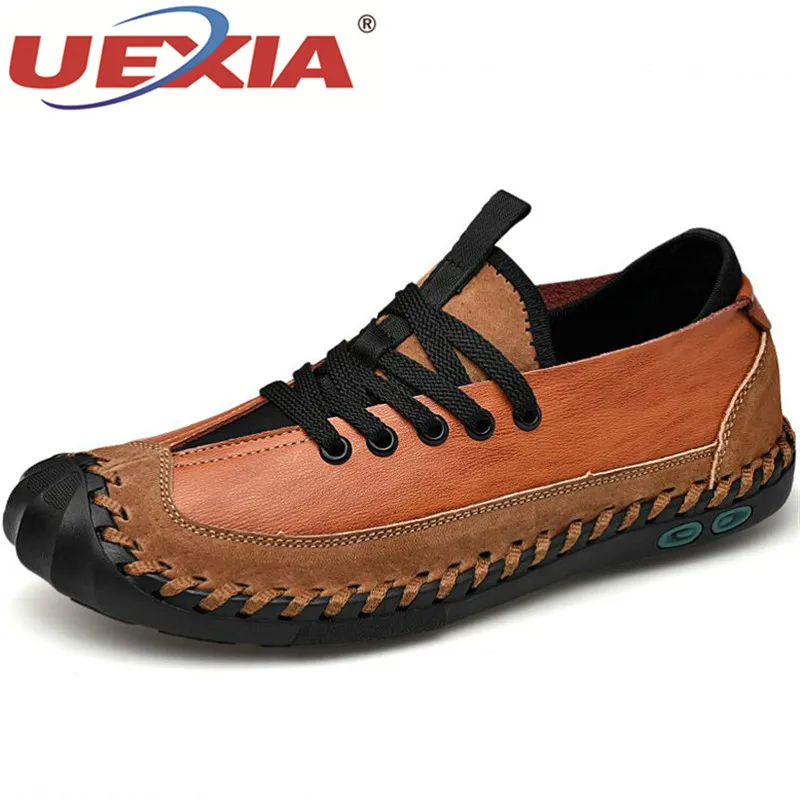 

UEXIA New Men Leather Casual Shoes Men's Luxury Brand Design Handmade Loafers Man Casual Shoes Leather Moccasin Boat Sneakers