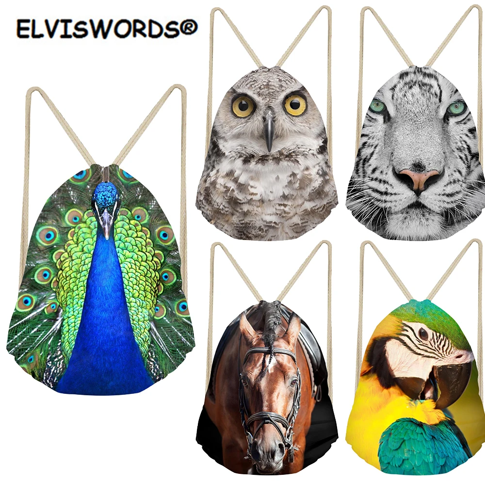 ELVISWORDS, милая сумка с принтом животных, женские сумки для покупок, Тавель, пляжная сумка, логотип, настраиваемый шнурок, рюкзаки для девочек-подростков