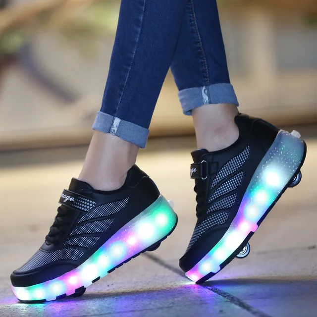 Size 28-41 Luminous Wheels Sneakers Kids Boys USB Charged Growing LED Roller Skate Shoes for Children Girls Double Wheels Shoes 4