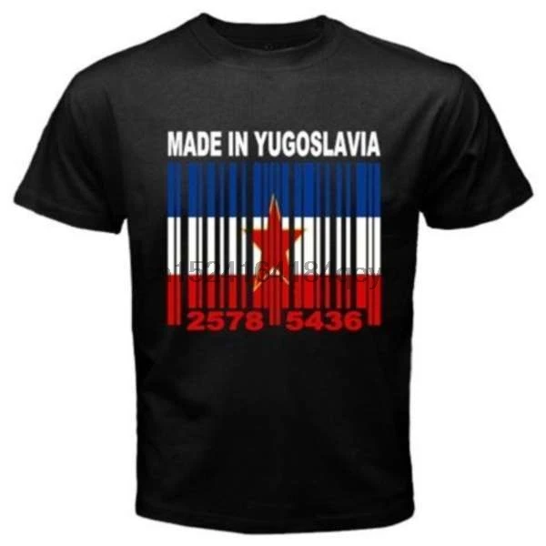 

MADE IN YUGOSLAVIA croats serbs serbia Macedonia Barcode Flag Black T-shirt YG1