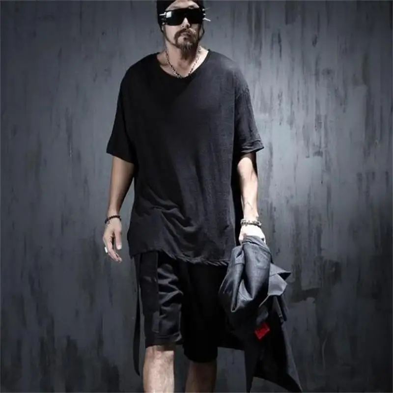 

Men's Short Sleeve T-Shirt Summer New Personality Asymmetric Design Hip Hop Trend Leisure Loose Large Size Half Sleeve