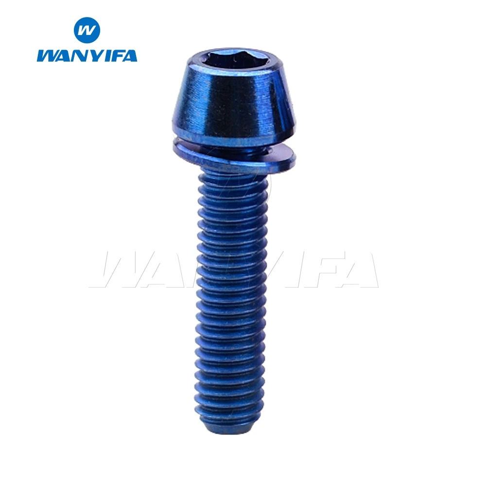 Blue M5X20 Ваньифа Винт С Титановым болтом M5x16 18 20 мм коническая головка с шайбой для руля велосипеда 5 цветов - Цвет: Blue M5X20