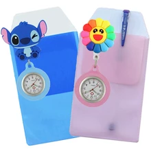 Прекрасный мультфильм 3D животных резиновая медсестры карманные выдвижной часы герметичный ПВХ Ручка сумки чехол для женщин доктор больница часы