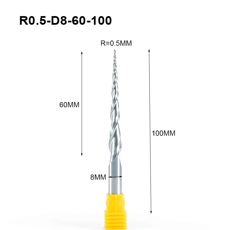 4 шт. HRC55 R0.5-R2. 0xD8x60x100mm коническая сферическая конусная фреза с вольфрамовым твердосплавным покрытием конический конус ЧПУ фрезерный станок для дерева