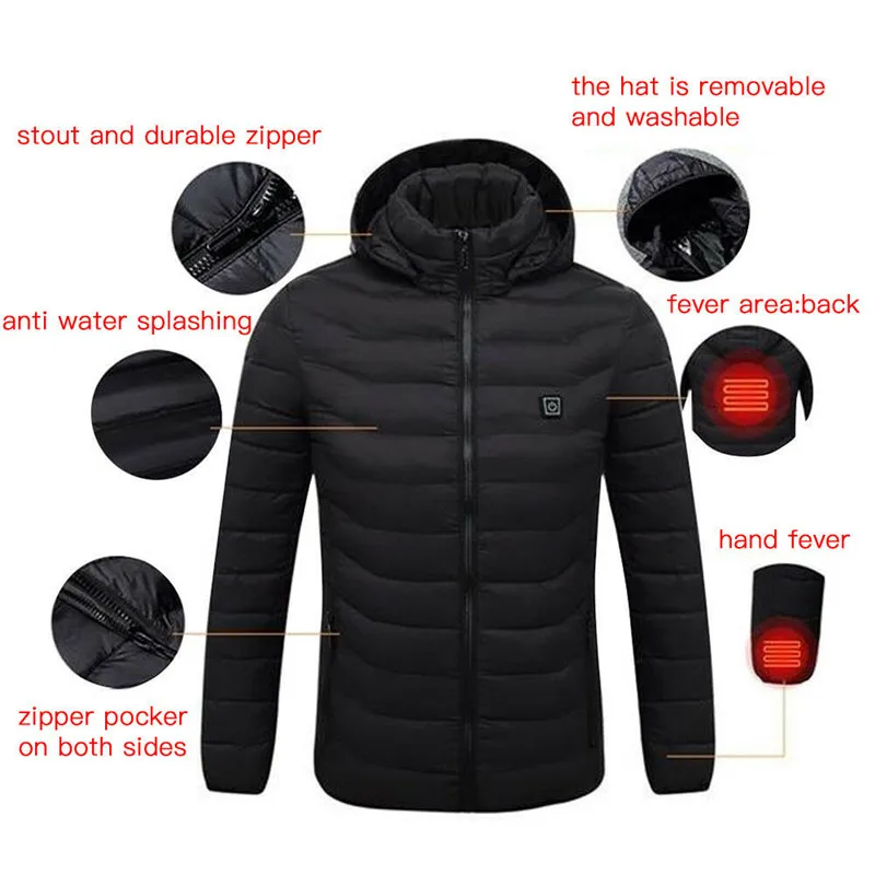 Теплые куртки, жилет, пуховик, хлопок, для мужчин и женщин, пальто для улицы, USB, Электрический нагрев, куртки с капюшоном, теплые зимние термо пальто