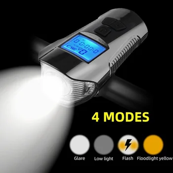 

Multi-Function Bicycle Light Speedometer USB Rechargeable with LCD Display Night Riding Bicycle Odometer Bike Alarm Bell Horn
