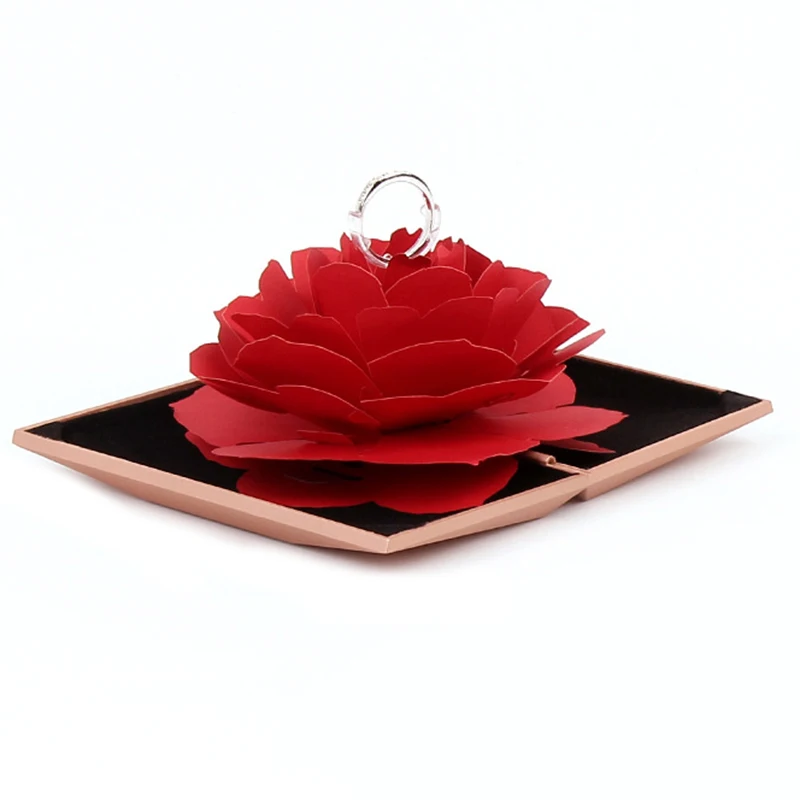 

Rotating Rose Ring Box Folding Jewelry Storage Box Case for Proposal Wedding Engagement DTT88