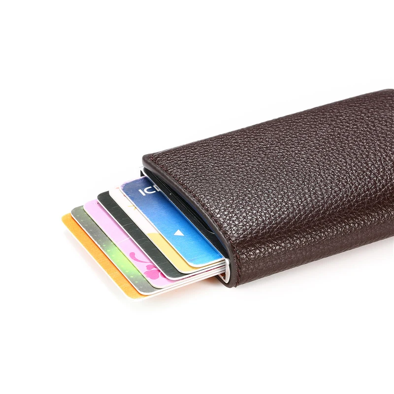 BISI GORO личи мягкий кожаный чехол для Карт RFID всплывающий держатель для карт алюминиевая коробка защита информации защитный клатч модный кошелек