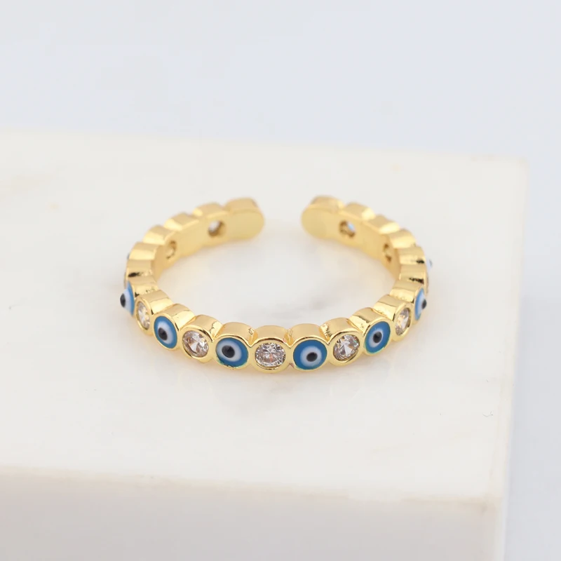 Lucky Eye Blue Turkish Evil Eye Open Ring Copper Gold Color Finger Rings Adjustable for Women Girls Men Fashion Jewelry 