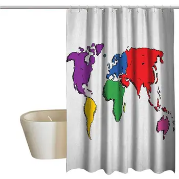 

World Map Rustic Shower Curtain Contemporary Illustration of World Map Image Where People Live Education Theme Farmhouse