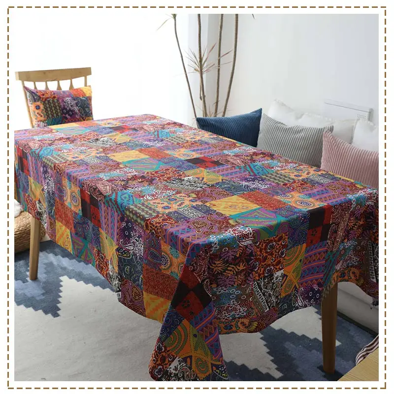 

Linen Retro Folk Style Ethnic Tablecloth Coffee Table Fabric Bohemian Style Cover Cloth Modern Tablecloth for Rectangular Table