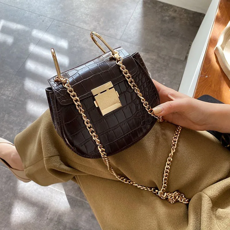 

Stone Pattern Saddle Bags For Women 2020 Crossbody Bag Leather Single Shoulder Female Chain Messenger Bag Trendy Flap Purse