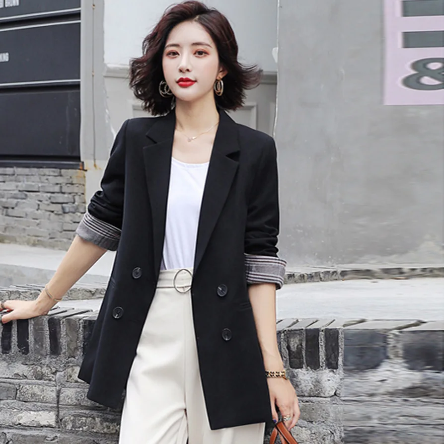 

Black And White with Pattern Online Celebrity Small Suit Coat Women's 2019 New Style Mid-length Korean-style Loose-Fit Students