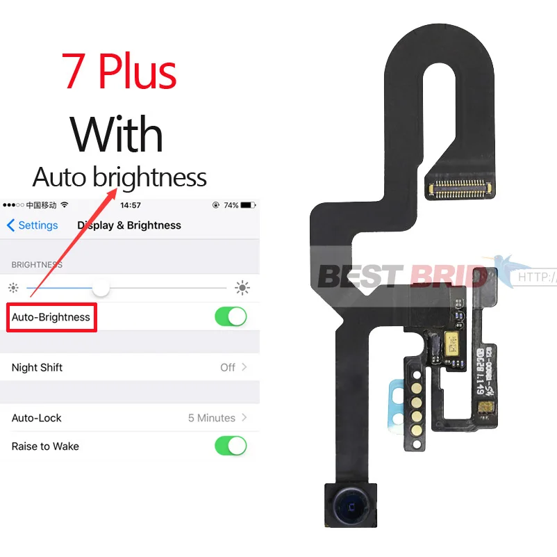 7 Plus with brightne 1 шт., маленькая фронтальная камера для iPhone 7 Plus, светильник с датчиком приближения, гибкий кабель для замены камеры - Цвет: 7 Plus with brightne