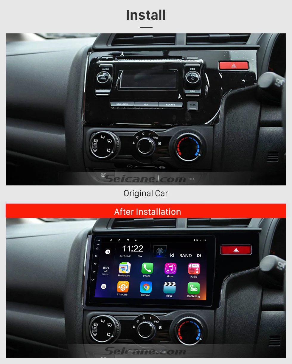Perfect Seicane 10.1" Android 8.1/9.0 HD 1024*600 Radio Bluetooth GPS Navi Car Stereo Unit Player for 2014 2015 HONDA JAZZ/FIT (RHD) 1