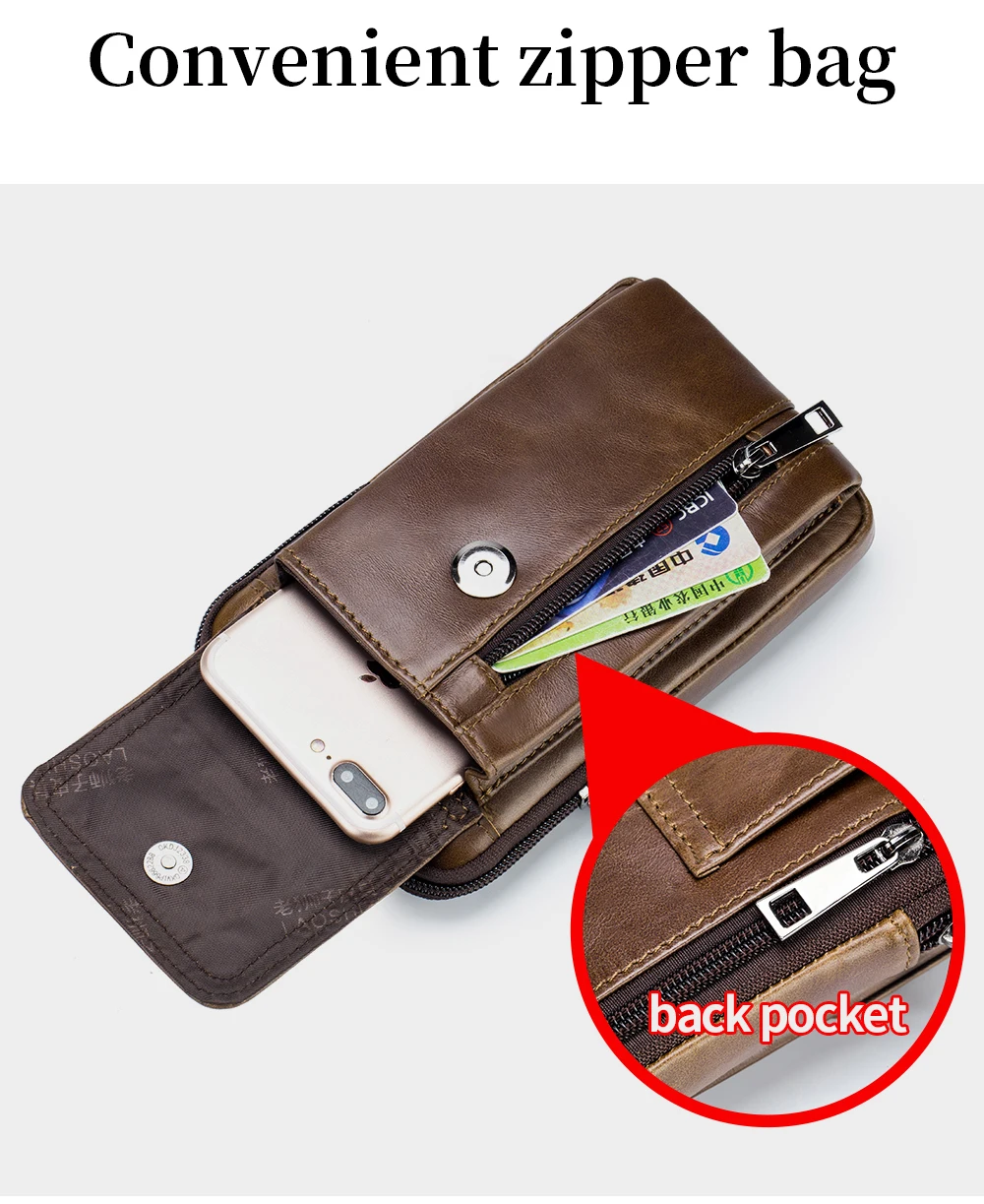 LAOSHIZI brand Men Genuine Leather Waist Pack Bag Mini Phone Pockets Case Coin Purse Male Money Bags Shoulder Messenger Bag
