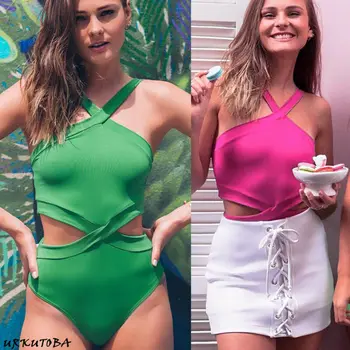 

Summer Women Sexy Sleeveless V Neck Bodysuit Leotard Bodycon Bandage Jumpsuit Cross Strap Hollow Out Romper Top