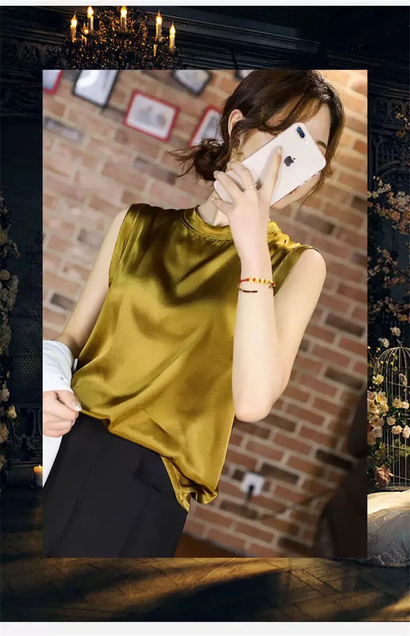 Summer New Satin Vest Women O Neck Sleeveless Pullover Top Loose Inner Wear Elegant Bottoming Shirt All-match Trend 3 Color