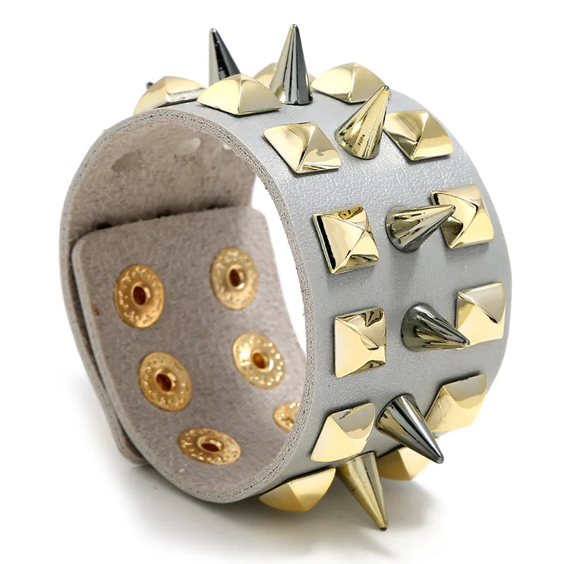 D& D готический рок Кожаный браслет для женщин заклепки-Шипы Шарм широкий кожаный браслет напульсники модный браслет для байкеров
