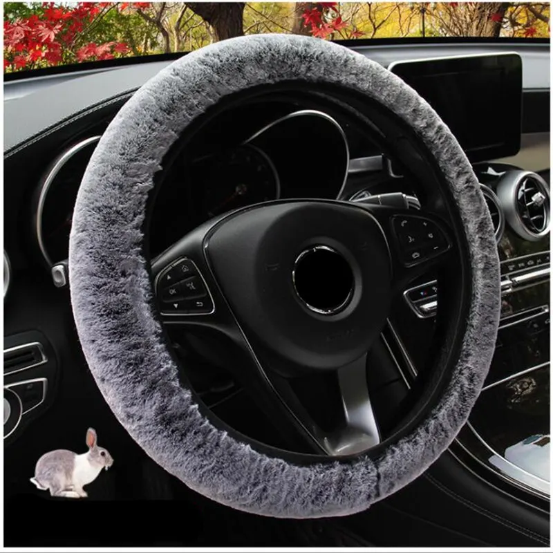 Purple Red Gray Universal Faux Rabbit Fur Steering Wheel Cover Cute