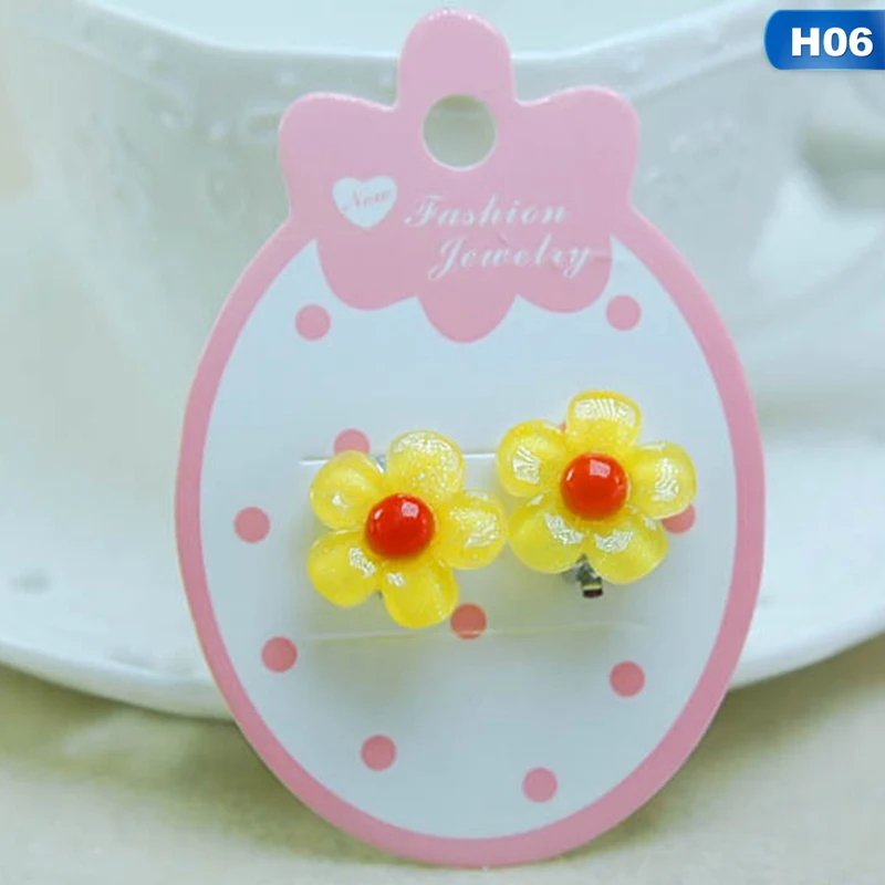 H06 Новые корейские креативные Мультяшные милые животные цветы детские серьги для девочек клипсы принцесса милые клипсы Ювелирные серьги в подарок для девочек - Окраска металла: H06