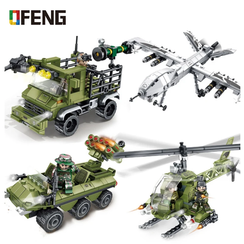 

Military Iron Blood Heavy Equipment Tank helicopter vehicle building blocks weapon figures Bricks Kits toys for children gift