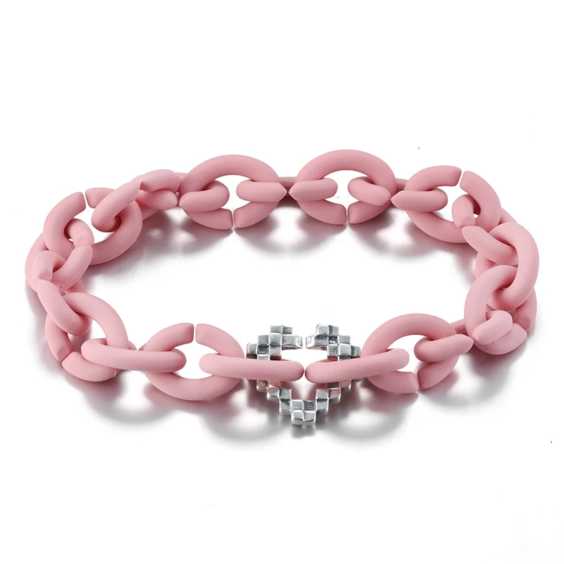 Горячая Серебро 925 оригинальные браслеты с подвесками женские браслеты с сердцем навсегда любовь резиновый браслет для женщин превосходные мужские ювелирные украшения подарок - Цвет камня: Pink
