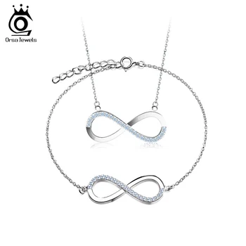 

ORSA JEWELS Infinity Necklace Bracelets Jewelry Set For Women Elegant 4A CZ Genuine 925 Sterling Silver Fine Jewelry Sets SS68