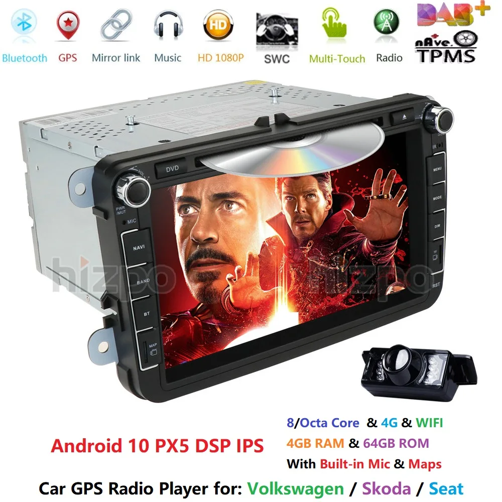 Восьмиядерный Android 10 автомобильный dvd плеер gps 2Din 8 дюймов для Volkswagen V W Skoda POLO PASSAT B6 CC
