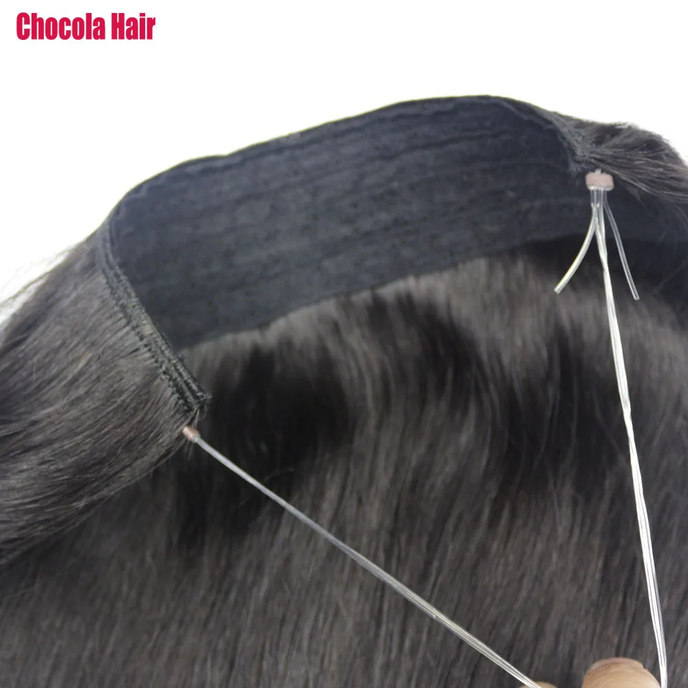 Wire Remy Human Hair Extensions In One Piece Set Brazilian Natural Halo Human Hair Extensions No Clip