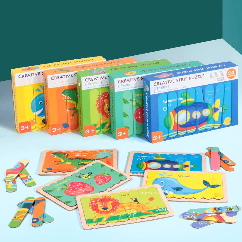 Montessori wooden fun 3D jigsaw puzzle game jigsaw puzzle cartoon animal car children puzzle baby early education learning toy