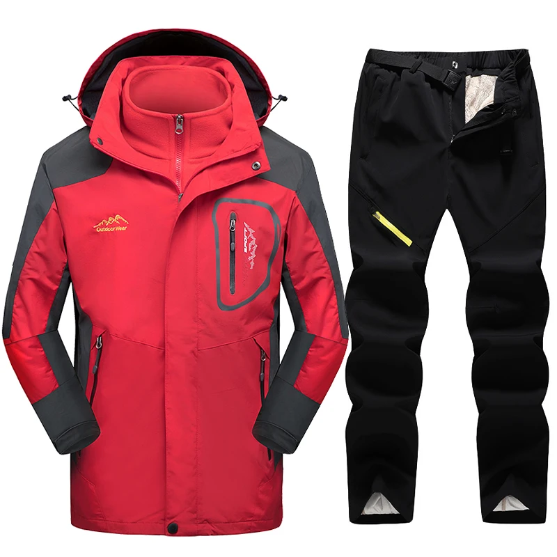 

Мужской лыжный костюм, водонепроницаемые походные куртки и штаны, зимний спортивный Лыжный комплект для улицы, мужские плотные теплые лыжные костюмы для сноуборда