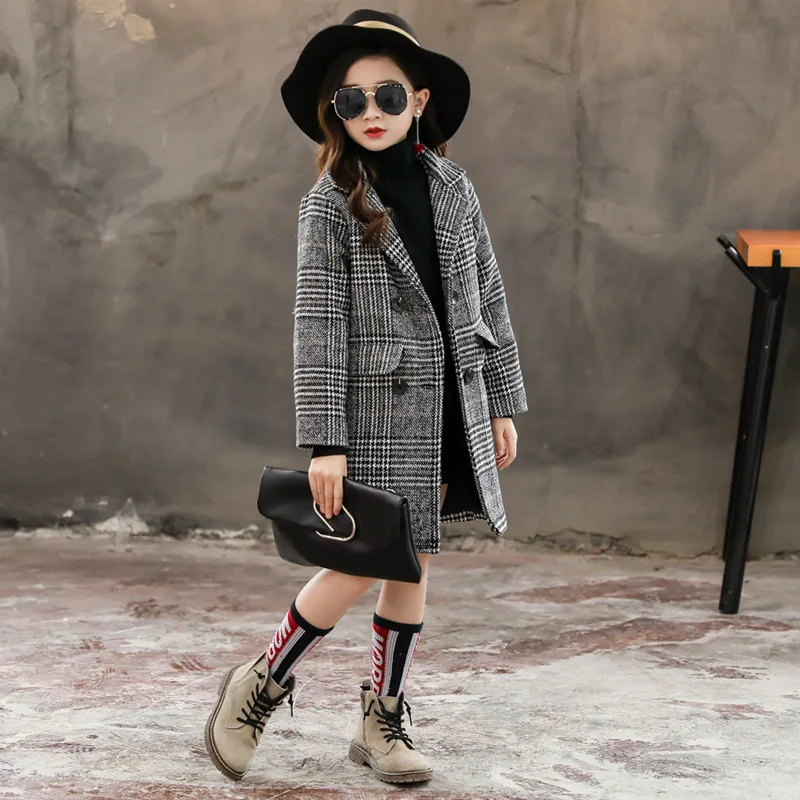 

2019 Autumn and Winter Girls New Long Style Outerwear Baby Girls Korean Style Plaid Overcoat Kids Thicken Winter Jacket, #8049
