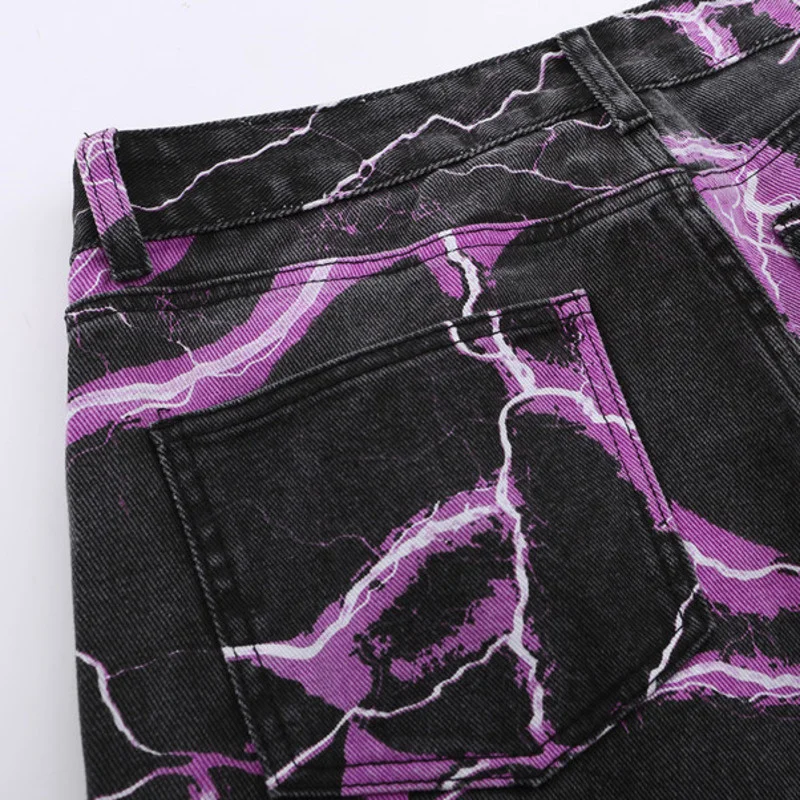 High Street Streetwear Jeans da uomo stampati con fulmini viola Jeans  larghi larghi Casual Hip Hop pantaloni in Denim Harajuku|Jeans| - AliExpress