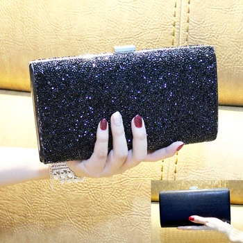 

Women Solid Gift Carrying Clutch Bag Universal Storage Purse Wedding Diamante Hasp Shiny With Chain Evening Party Polyester
