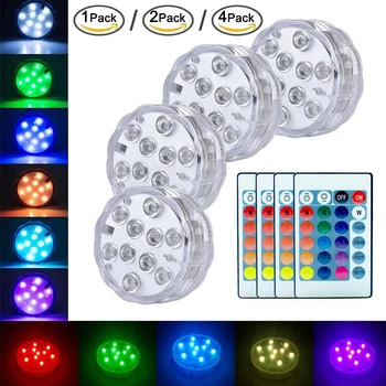 

IP68 Waterproof Multi Color Submersible 10 LED Lights Underwater Night Lamp Remote Control Diving Decoration RGB Lamp Bulb Party