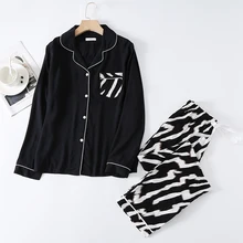 Spring / Summer Black New 100% viscose long-sleeved trousers ladies pajamas suit simple style long pajamas women's home service