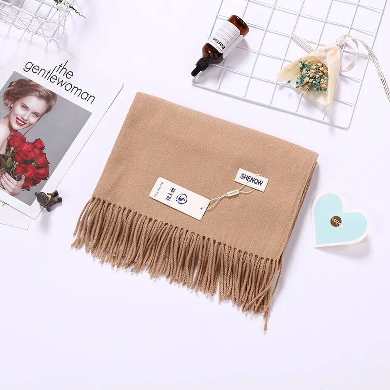 Beige Girita зимние женские шарфы кашемировые толстые теплые шали обертывания Женские однотонные шарфы Модные кисточки пашмины одеяло качество платки - Цвет: Beige