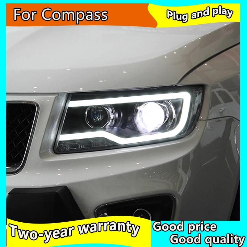 Автомобильный Стильный чехол на голову для Jeep Compass 2011- Grand Cherokee светодиодный фонарь DRL Объектив Двойной Луч биксенон