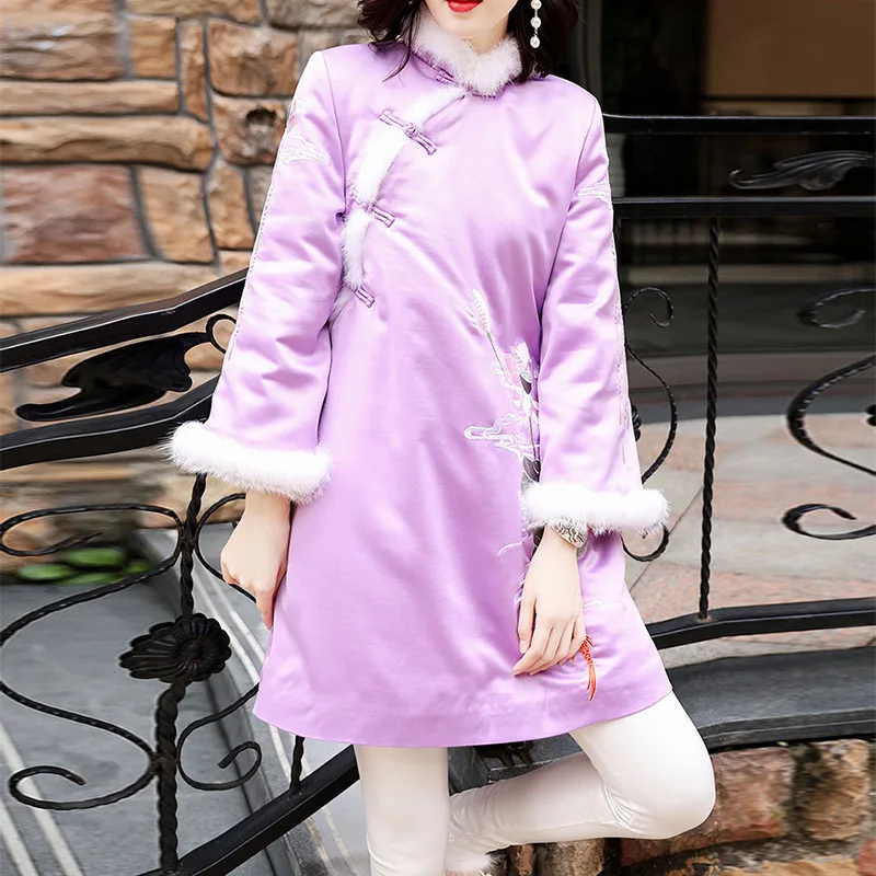 

Mid-length Cotton Coat Retro Chinese Costume Chinese Style Autumn & Winter 2019 Spring Clothing Embroidered Improved Padded Cheo