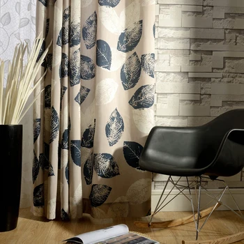 

Blue Leaves Curtains for Living Room Printed Cloth Curtain Bedroom Translucidus Curtains Home Pastoral Style