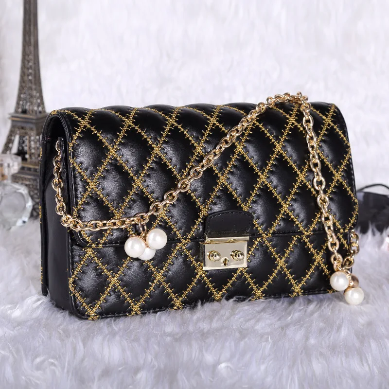 Новая женская сумка из овечьей кожи, сумка на одно плечо, модная Корейская стильная брендовая сумка, женская сумка с алмазным узором - Цвет: diamond pattern