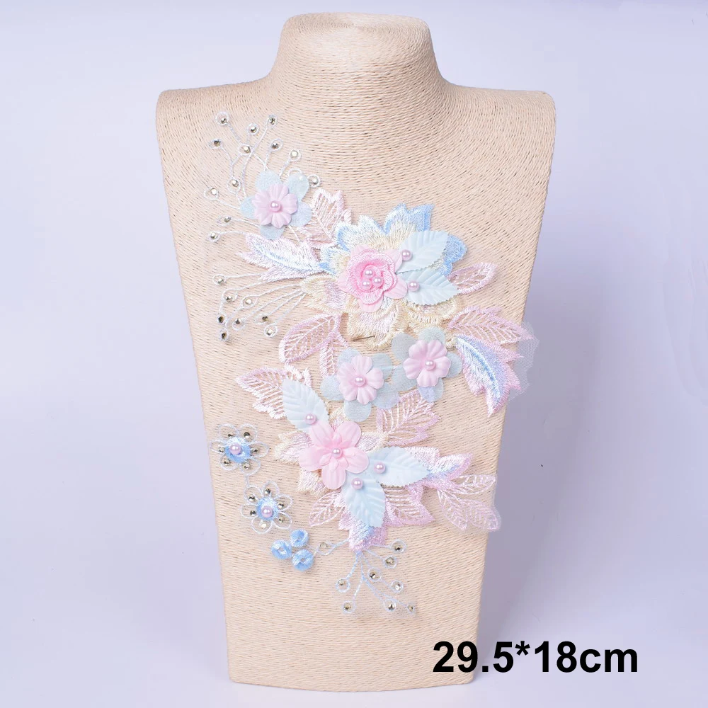 

Fashion Lace Flowers Neckline Collar Clothes Fabric for Evening Dress Handmade Sew on Embroidered Patches Accessories