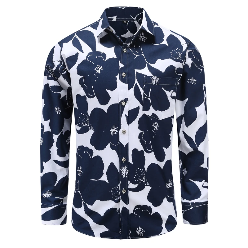 

Fashion Spring Autumn Casual Men Shirt Slim Fit Flower Print Cotton Shirt Long-sleeved Shirts Male Floral Social Masculina S-3XL
