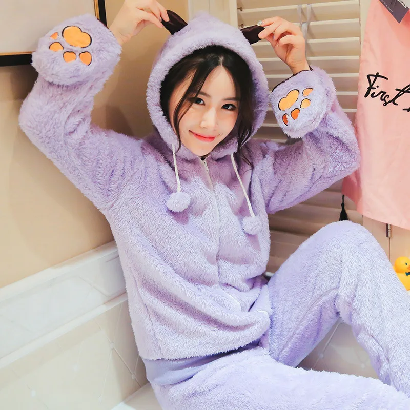 

Winter New Products Cute Berber Fleece WOMEN'S Pajama Suit Warm Padded Puppy Hand Warmer Home Wear