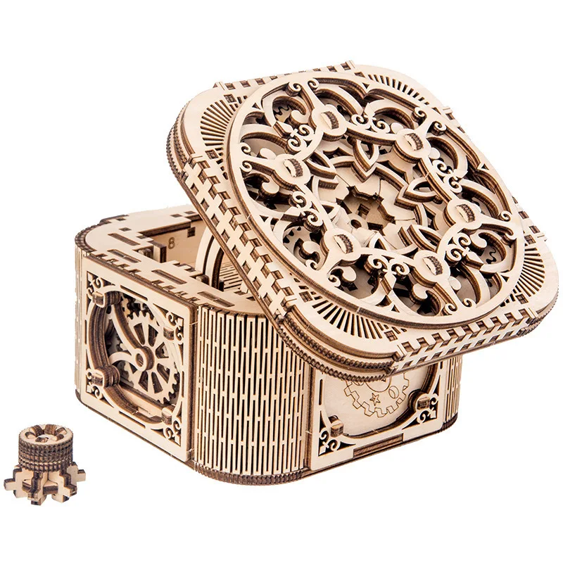 Wooden Jewelry Box Assembled Creative Toy Gift Puzzle Wooden Mechanical Transmission Model Assembled Toy DIY Kids Gifts
